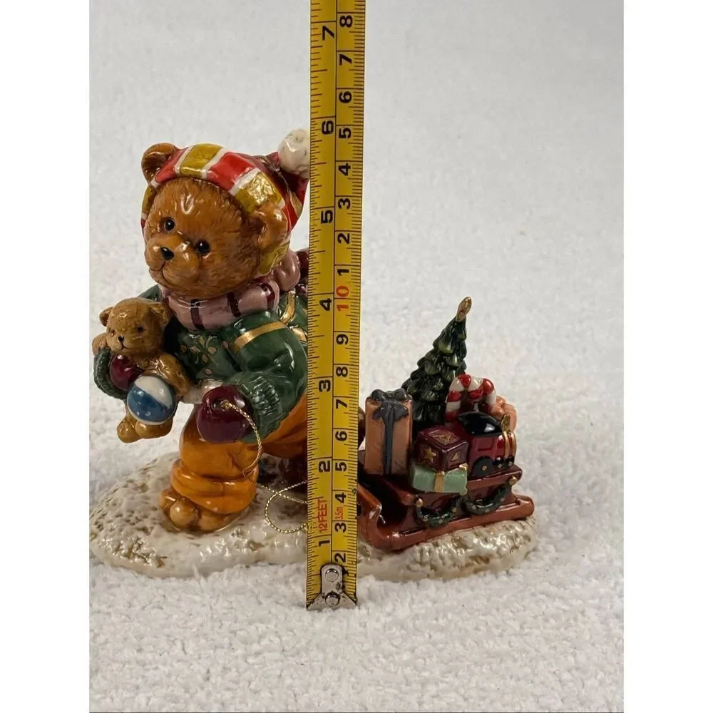Christmas Teddy Bear Pulling Sled Porcelain Figure